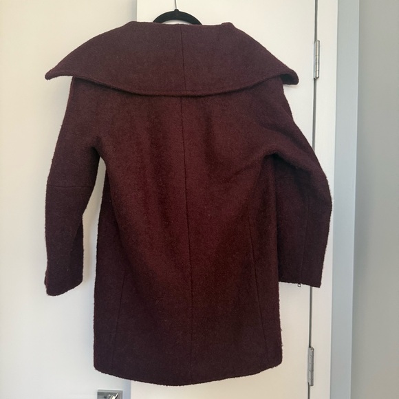 WOMENS COMPTOIR DES COTONNIERS BURGUNDY WOOL MIX OVERCOAT JACKET - Picture 2 of 4